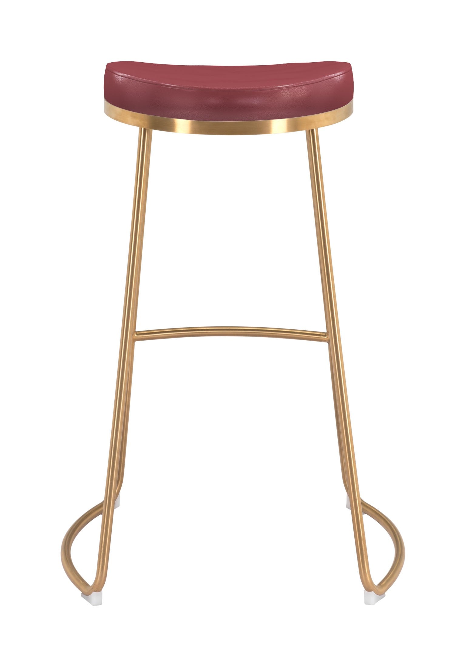 Set Of Two 31" Burgundy And Gold Steel Backless Bar Height Chairs With Footrest