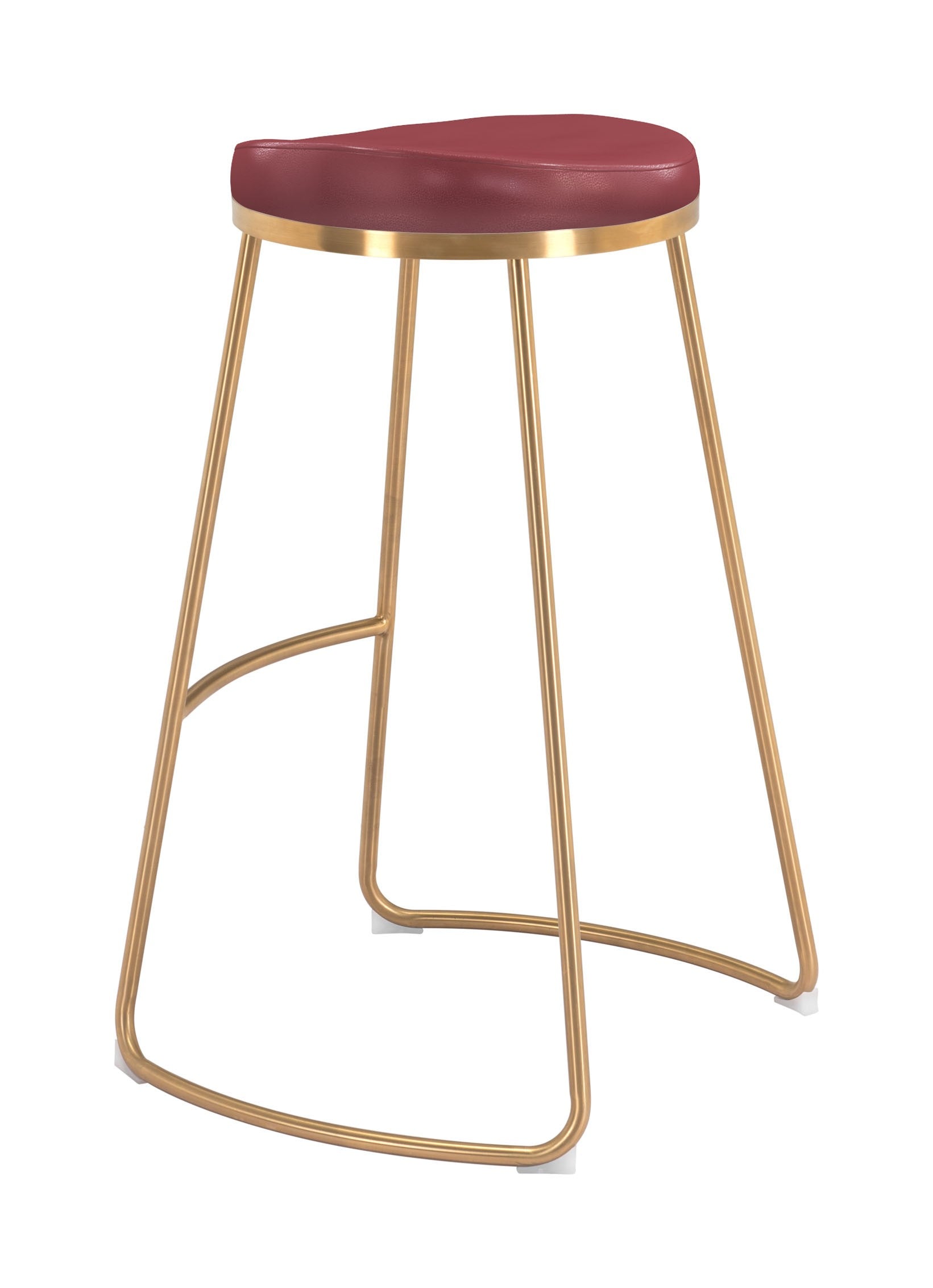 Set Of Two 31" Burgundy And Gold Steel Backless Bar Height Chairs With Footrest
