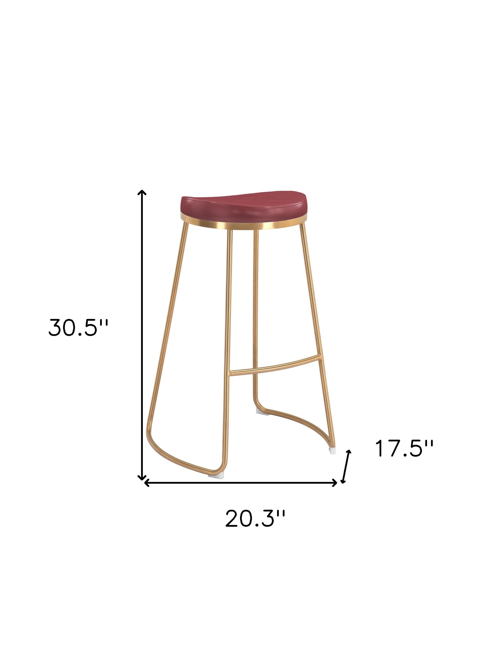 Set Of Two 31" Burgundy And Gold Steel Backless Bar Height Chairs With Footrest