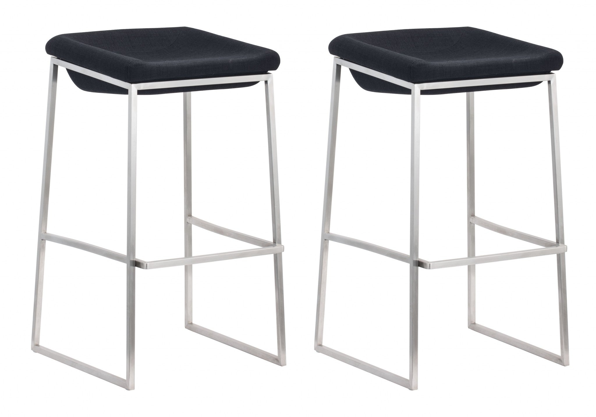 Set Of Two 30" Gray And Silver Steel Backless Bar Height Chairs With Footrest