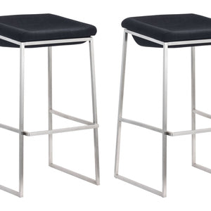 Set Of Two 30" Gray And Silver Steel Backless Bar Height Chairs With Footrest