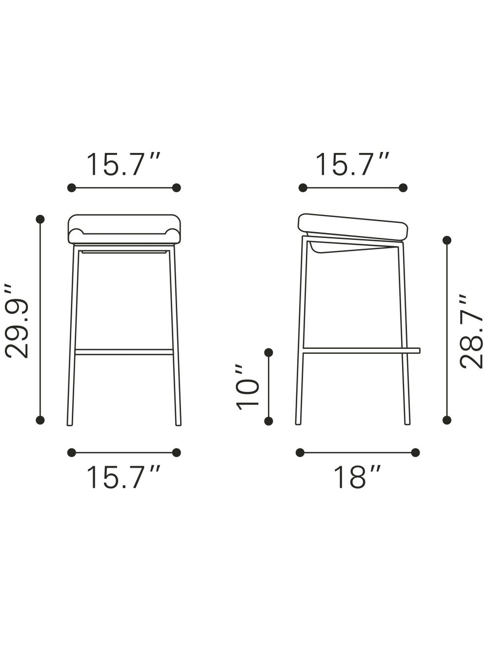 Set Of Two 30" Gray And Silver Steel Backless Bar Height Chairs With Footrest