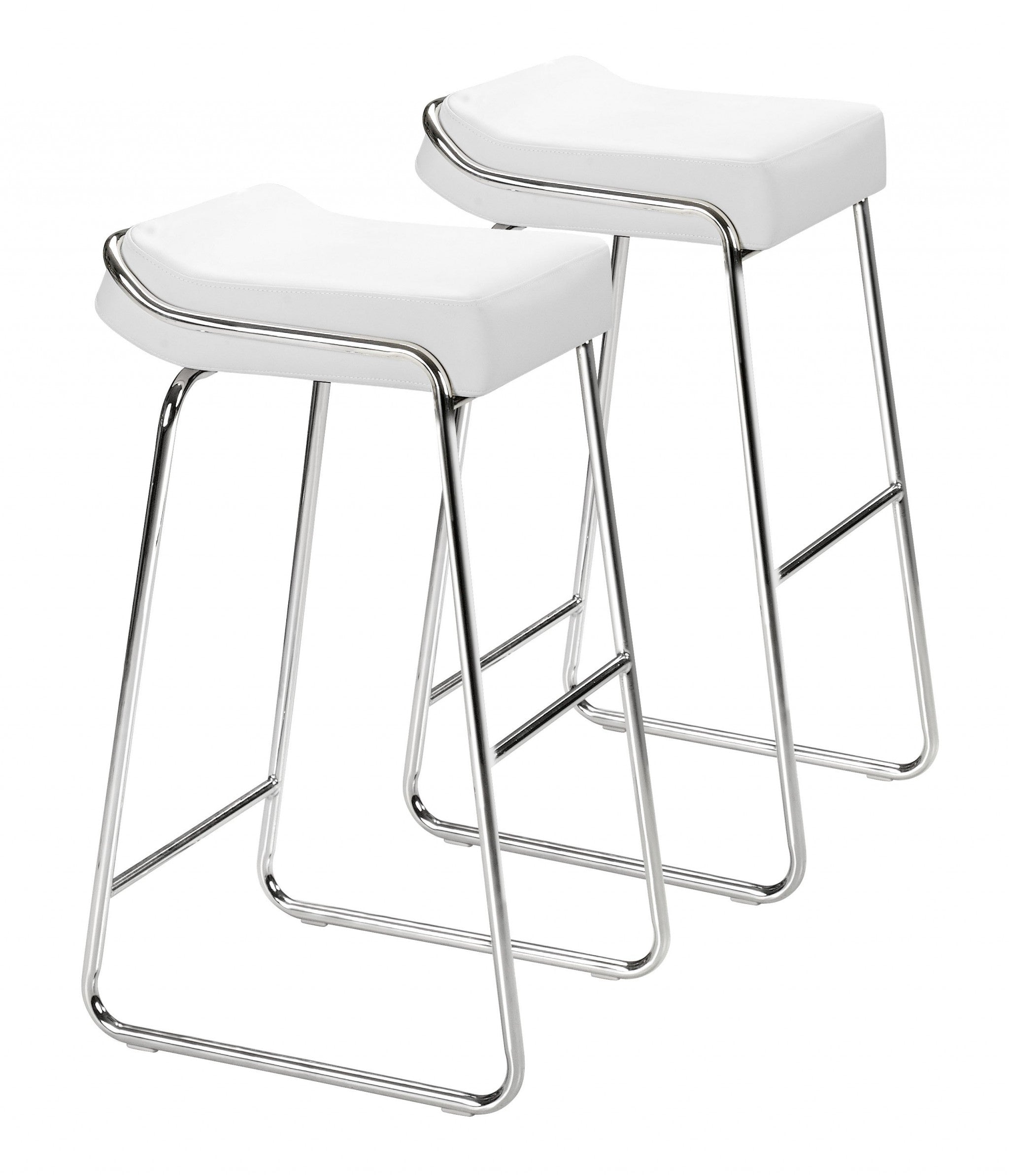 Set Of Two 33" White Steel Backless Chairs With Footrest