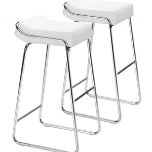 Set Of Two 33" White Steel Backless Chairs With Footrest