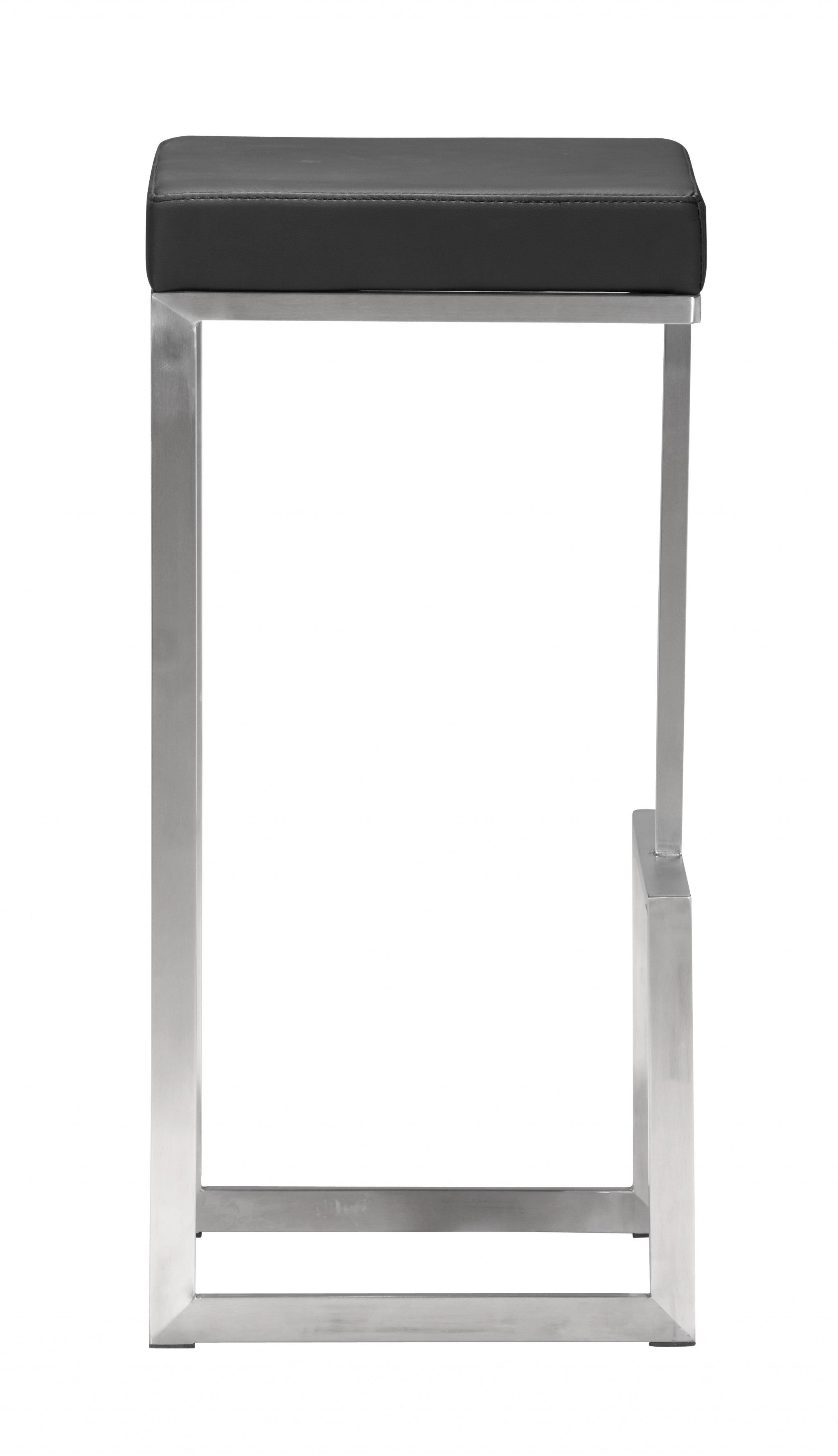 Set Of Two 30" Black And Silver Steel Backless Bar Height Chairs With Footrest