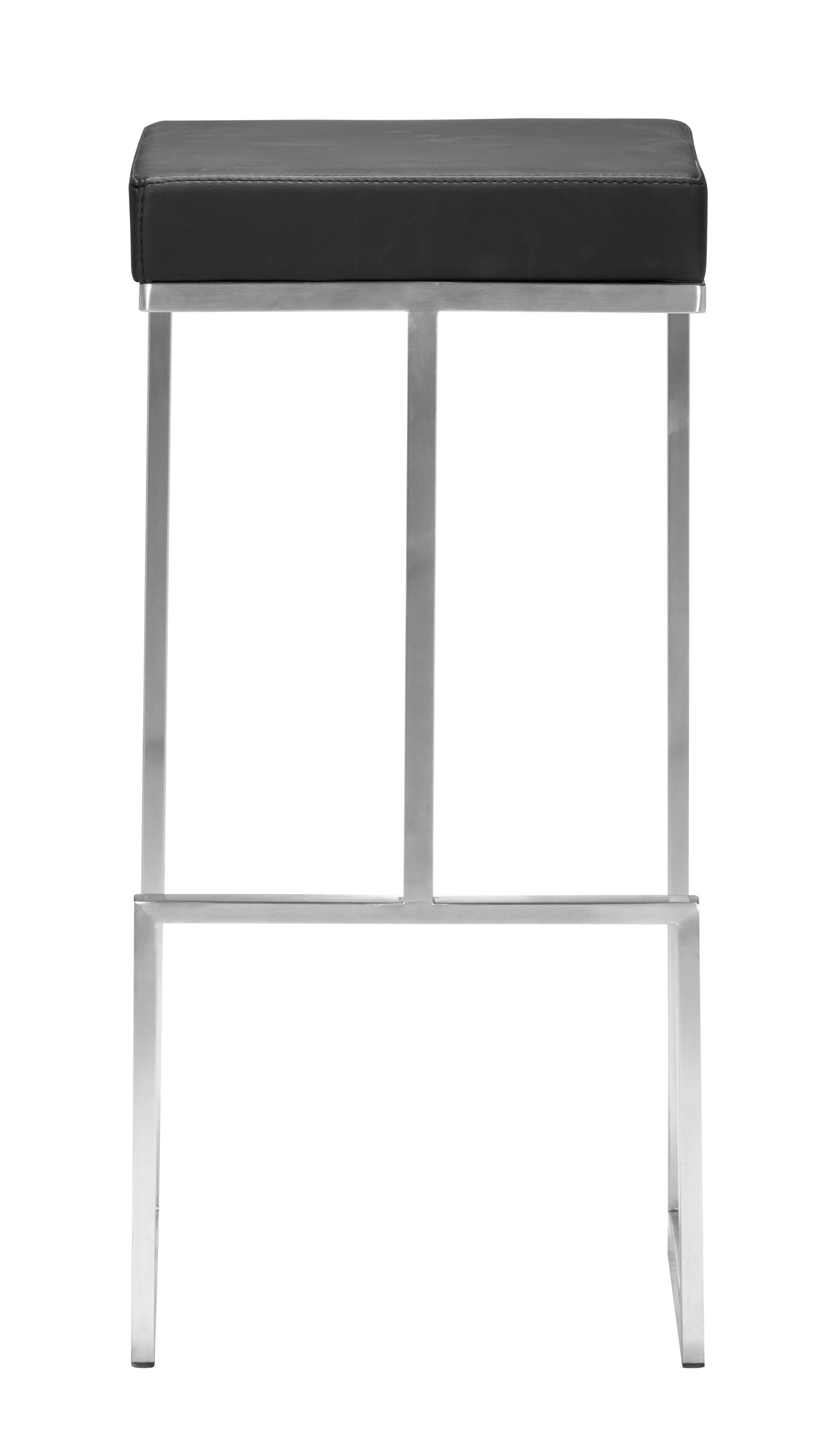 Set Of Two 30" Black And Silver Steel Backless Bar Height Chairs With Footrest