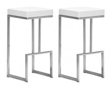 White And Silver Steel Backless Bar Height Chairs With Footrest Set Of Two 30