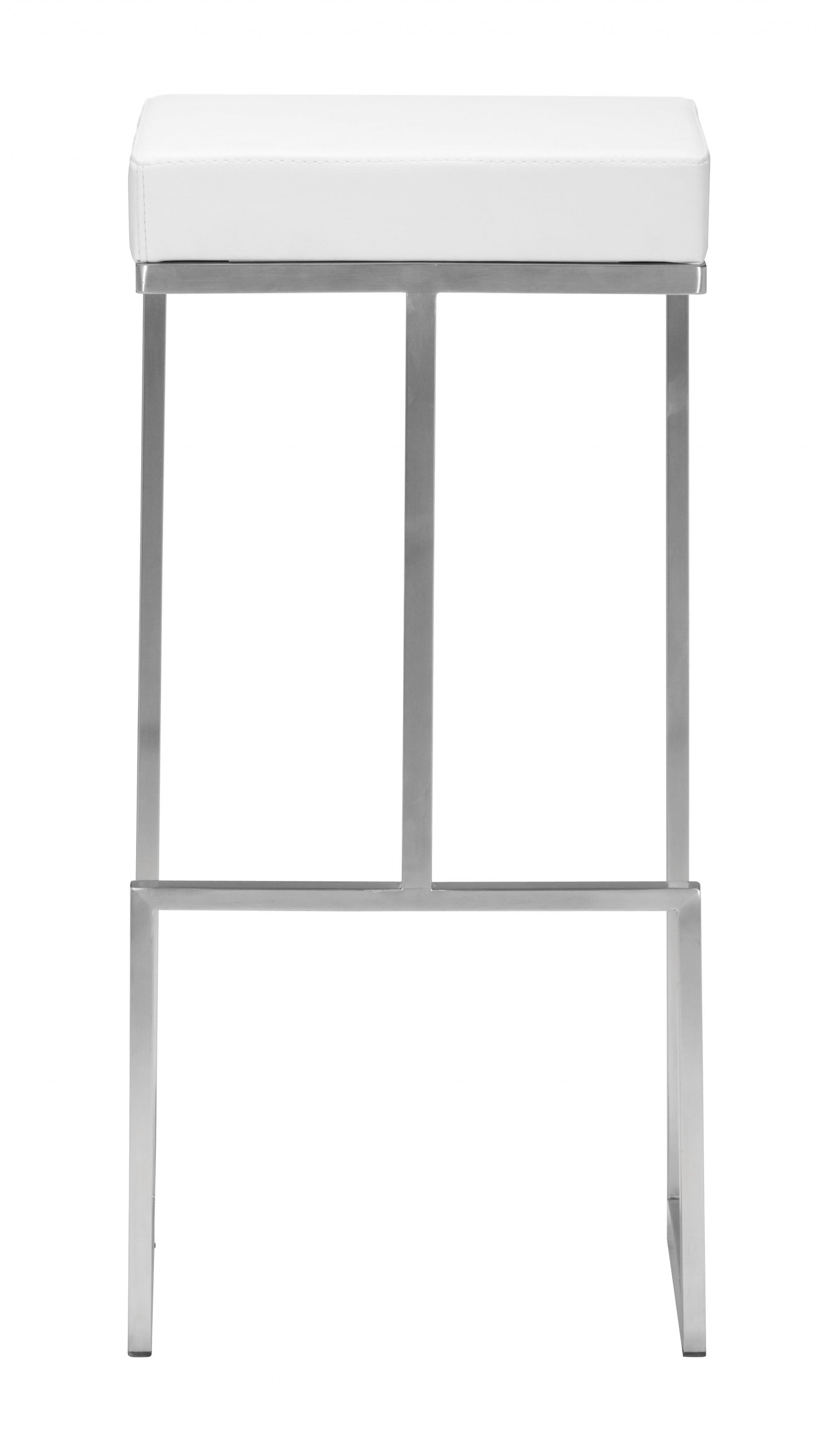 White And Silver Steel Backless Bar Height Chairs With Footrest Set Of Two 30"