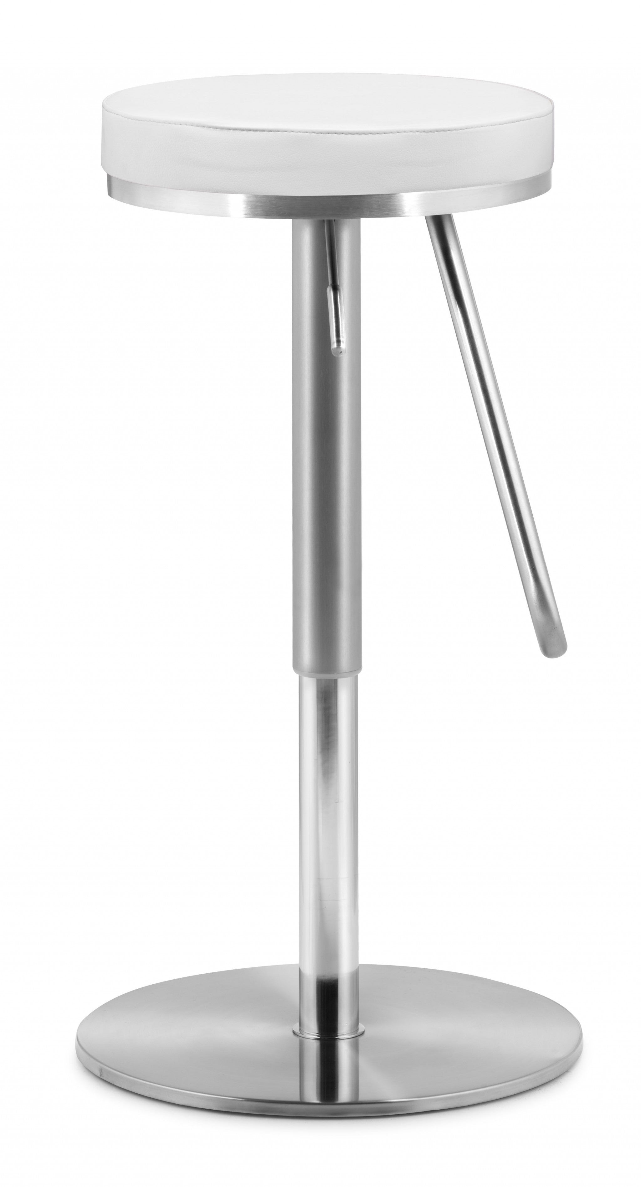 22" White And Silver Steel Swivel Backless Bar Height Chair With Footrest