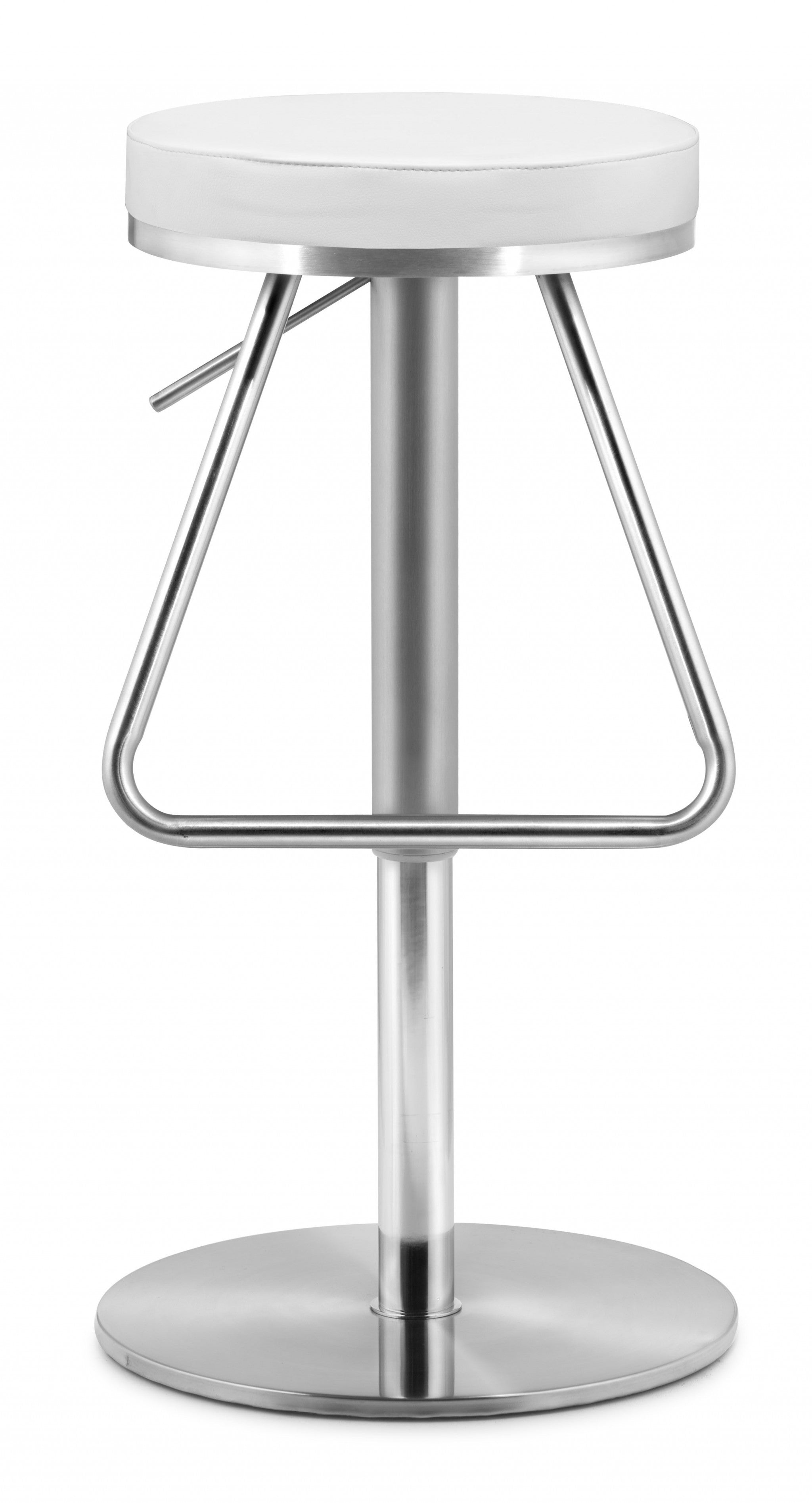 22" White And Silver Steel Swivel Backless Bar Height Chair With Footrest