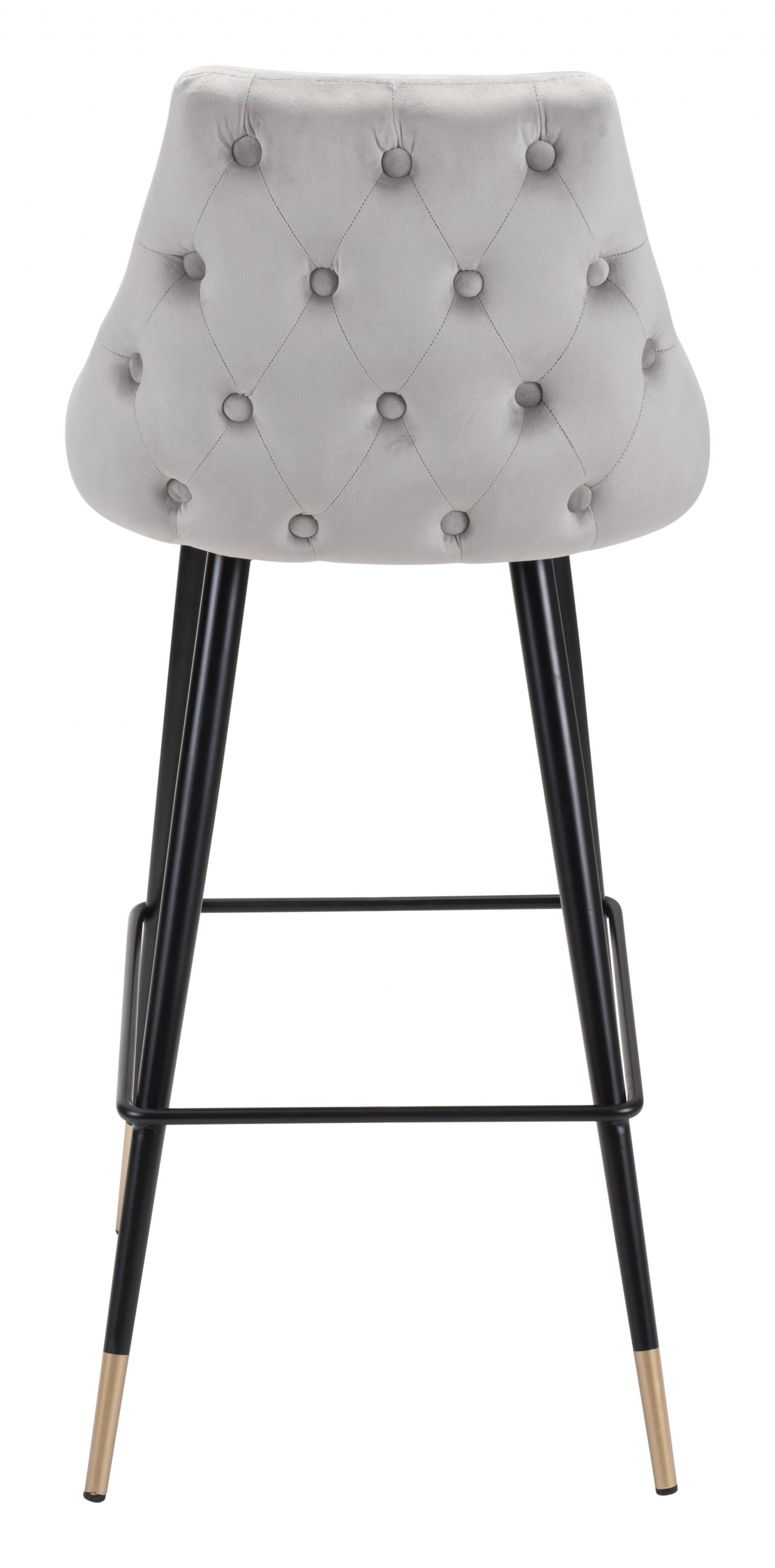 41" Gray Tufted Velvet And Black Bar Height Chair With Footrest