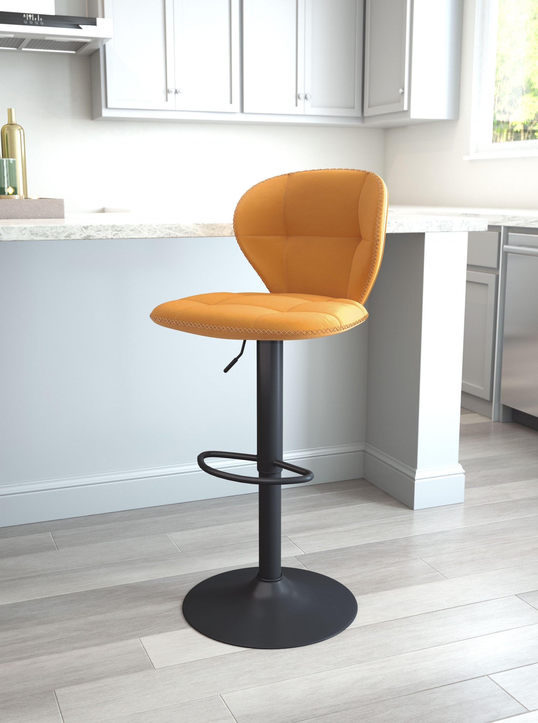 35" Yellow And Black Steel Swivel Low Back Counter Height Bar Chair With Footrest