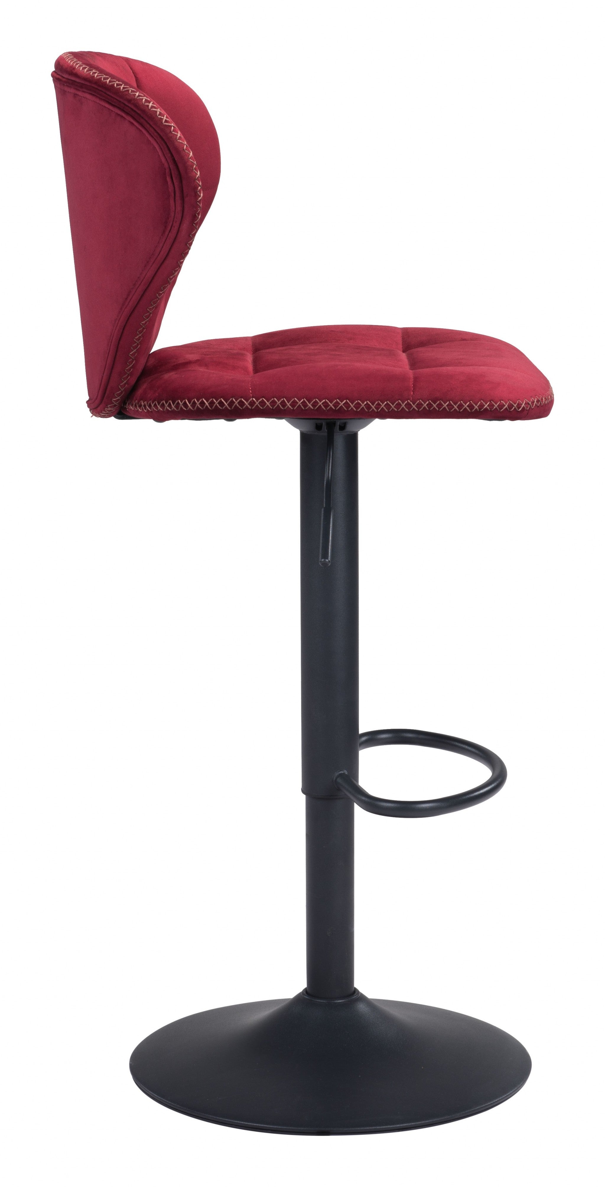 35" Red And Black Steel Swivel Low Back Counter Height Bar Chair With Footrest