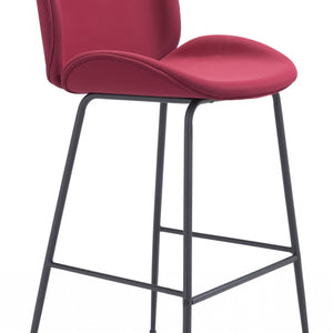 47" Red And Black Steel Low Back Bar Height Chair With Footrest