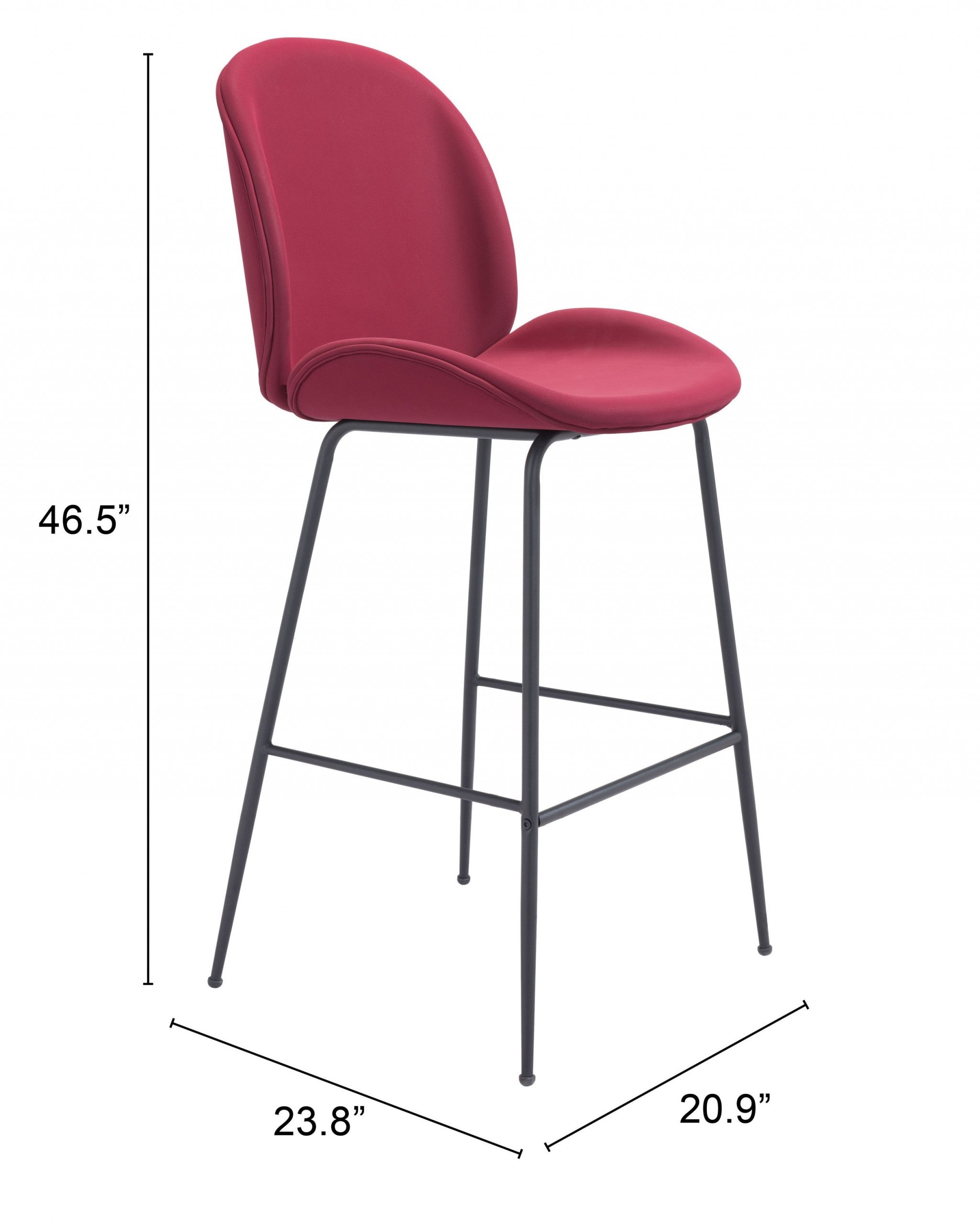 47" Red And Black Steel Low Back Bar Height Chair With Footrest