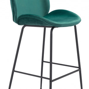 47" Green And Black Steel Low Back Bar Height Chair With Footrest