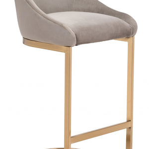 38" Gray And Gold Steel Low Back Bar Height Chair With Footrest