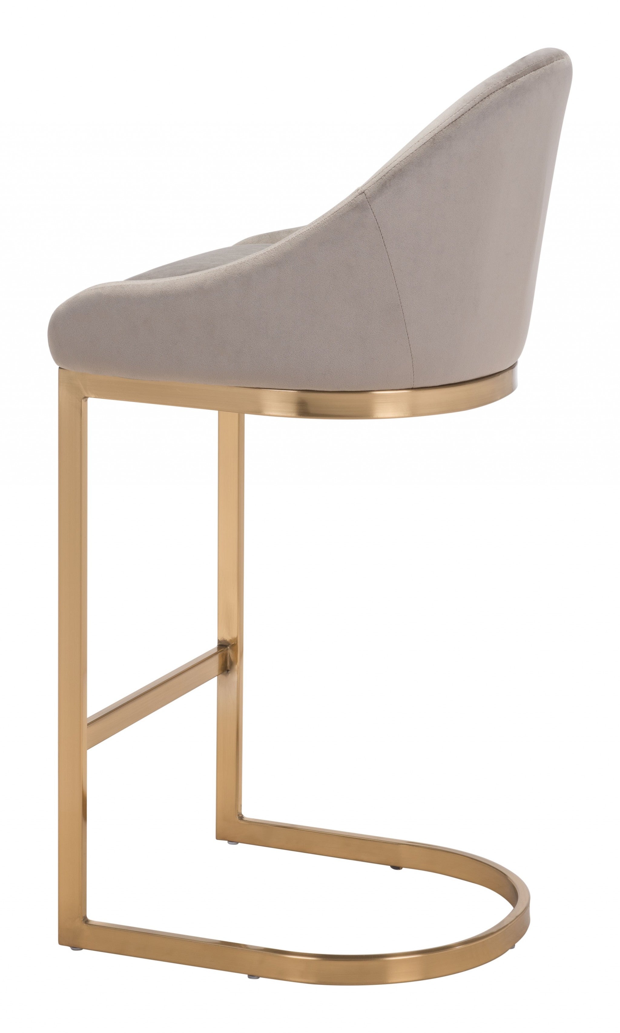 38" Gray And Gold Steel Low Back Bar Height Chair With Footrest