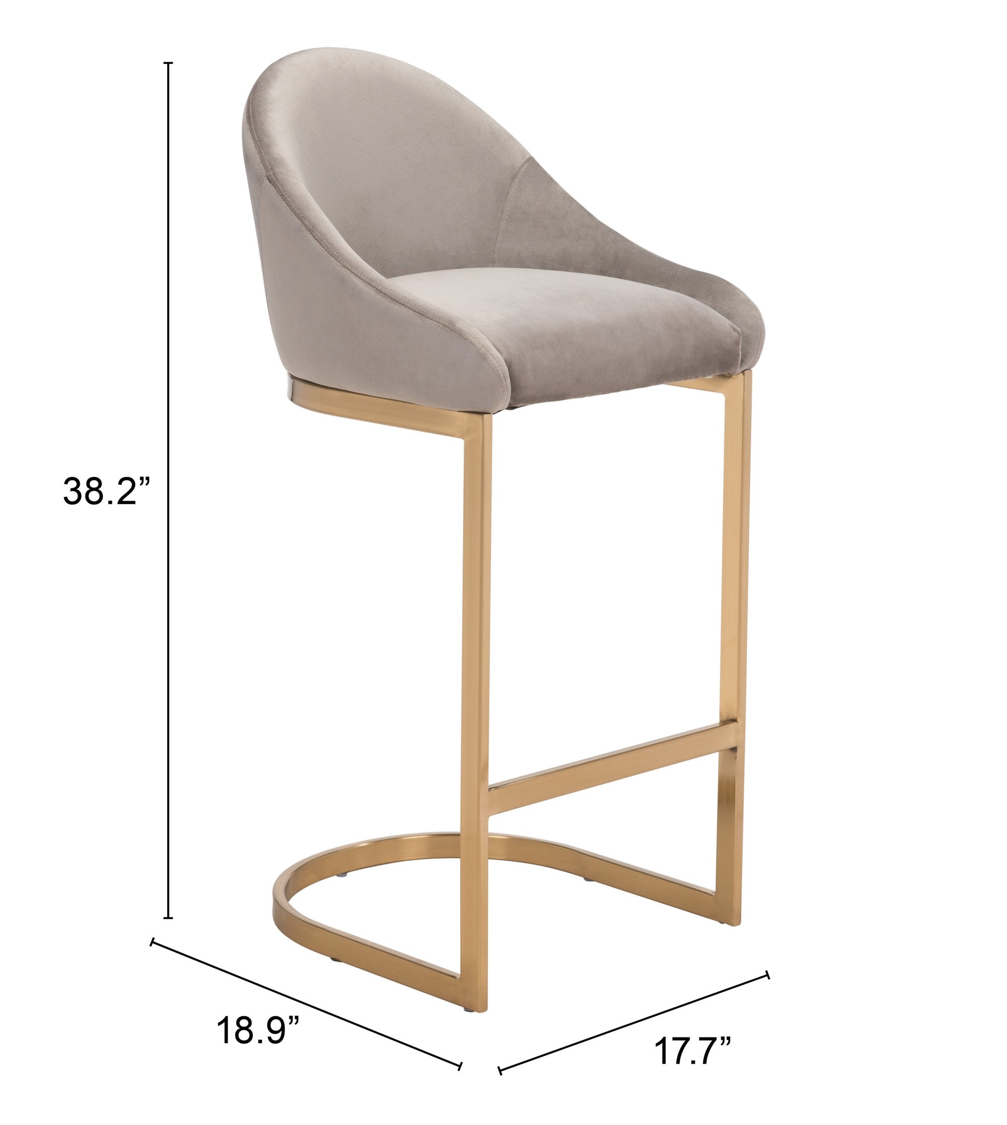 38" Gray And Gold Steel Low Back Bar Height Chair With Footrest