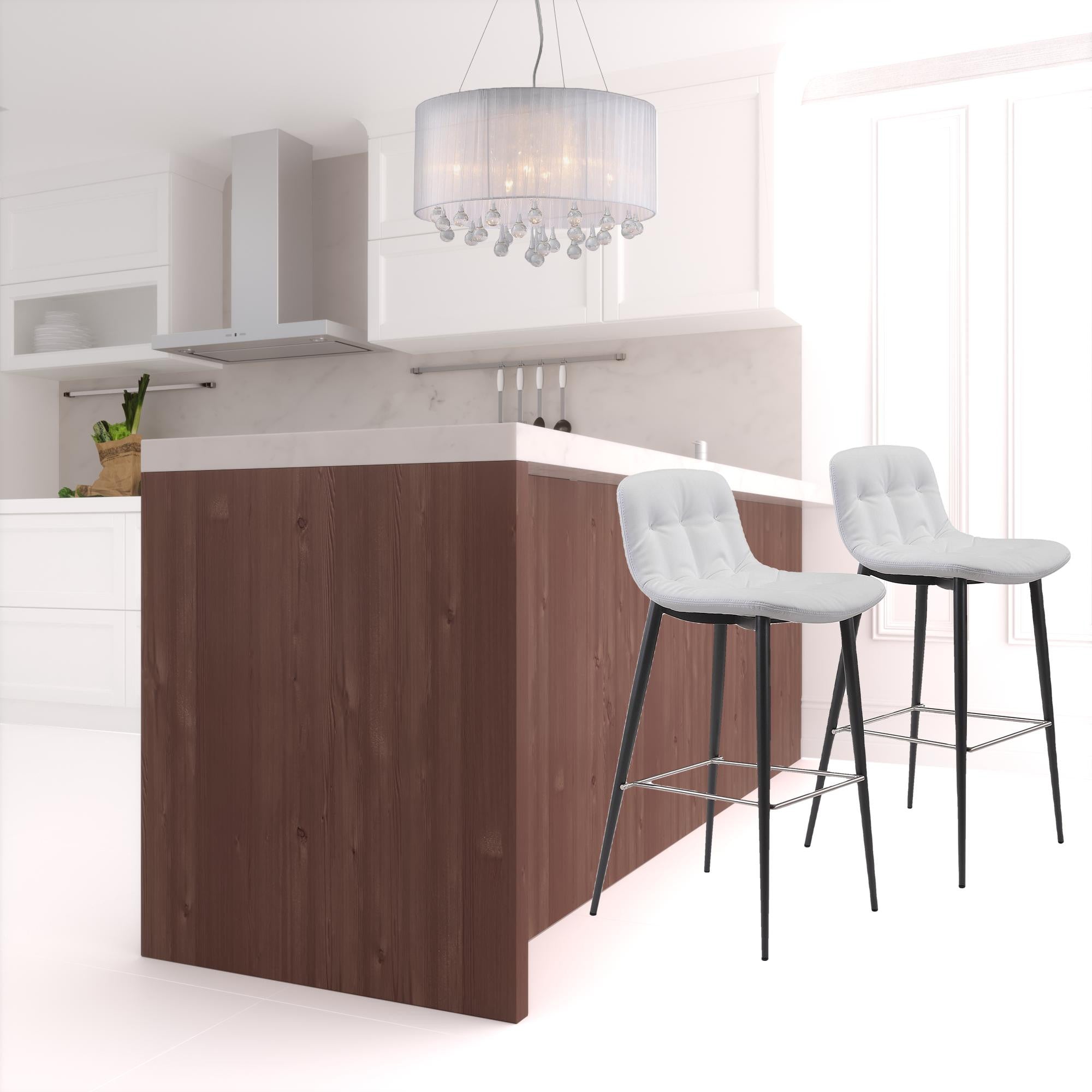 Set Of Two 40" White Steel Low Back Chairs With Footrest