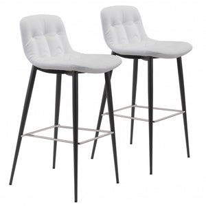 Set Of Two 40" White Steel Low Back Chairs With Footrest