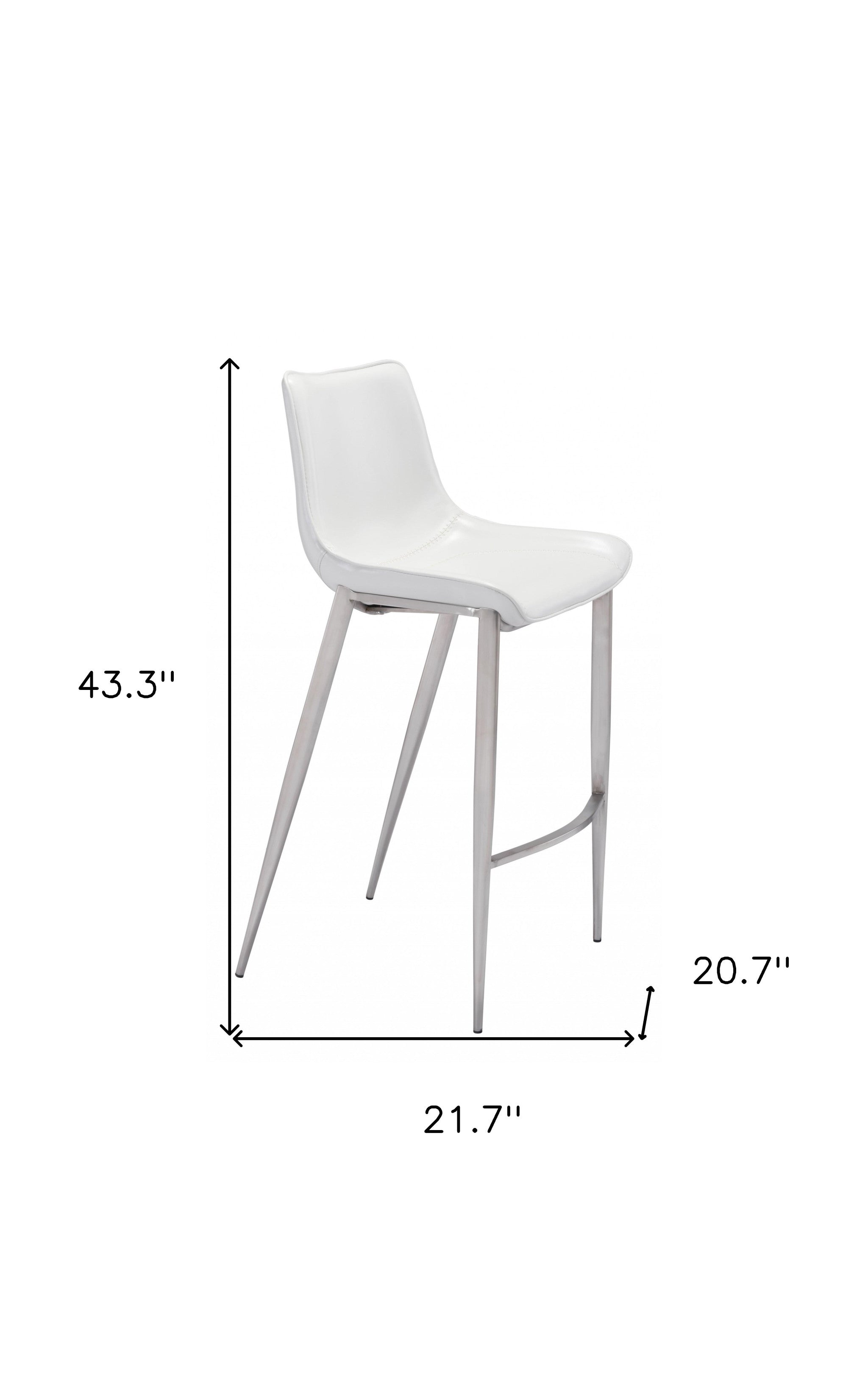 Set Of Two 43" White And Silver Steel Low Back Bar Height Chairs With Footrest