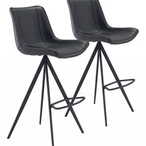 Set Of Two 42" Black Steel Low Back Bar Height Chairs With Footrest