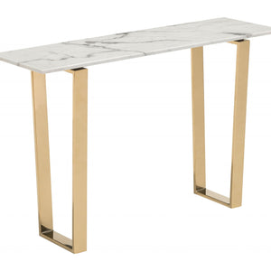 Designer's Choice White Faux Marble and Gold Console Table