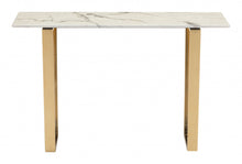 Designer's Choice White Faux Marble and Gold Console Table