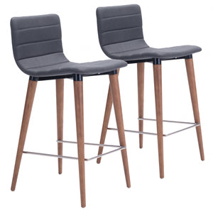 Set Of Two 34" Gray And Brown Solid Wood Low Back Counter Height Bar Chairs With Footrest
