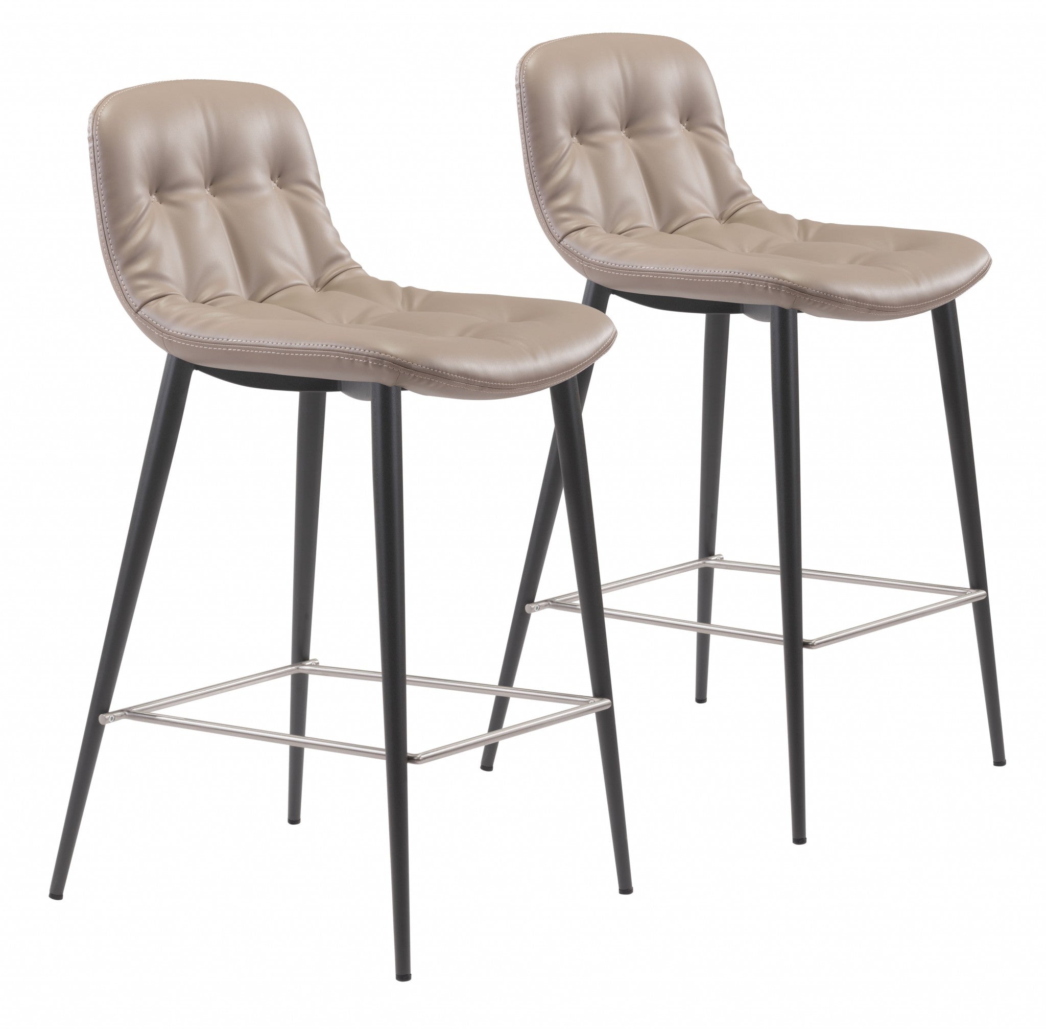 Set Of Two 36" Taupe Faux Leather and Black Counter Height Bar Chairs