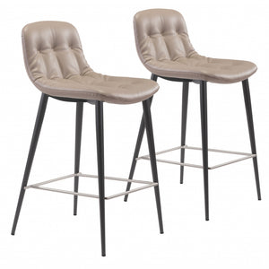 Set Of Two 36" Taupe Faux Leather and Black Counter Height Bar Chairs