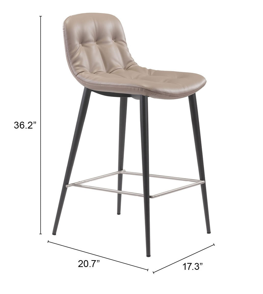 Set Of Two 36" Taupe Faux Leather and Black Counter Height Bar Chairs