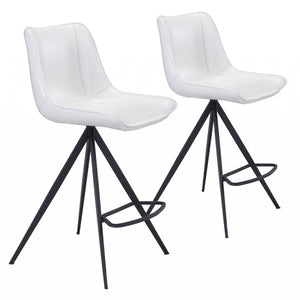 Set Of Two 39" White And Black Steel Low Back Counter Height Bar Chairs With Footrest