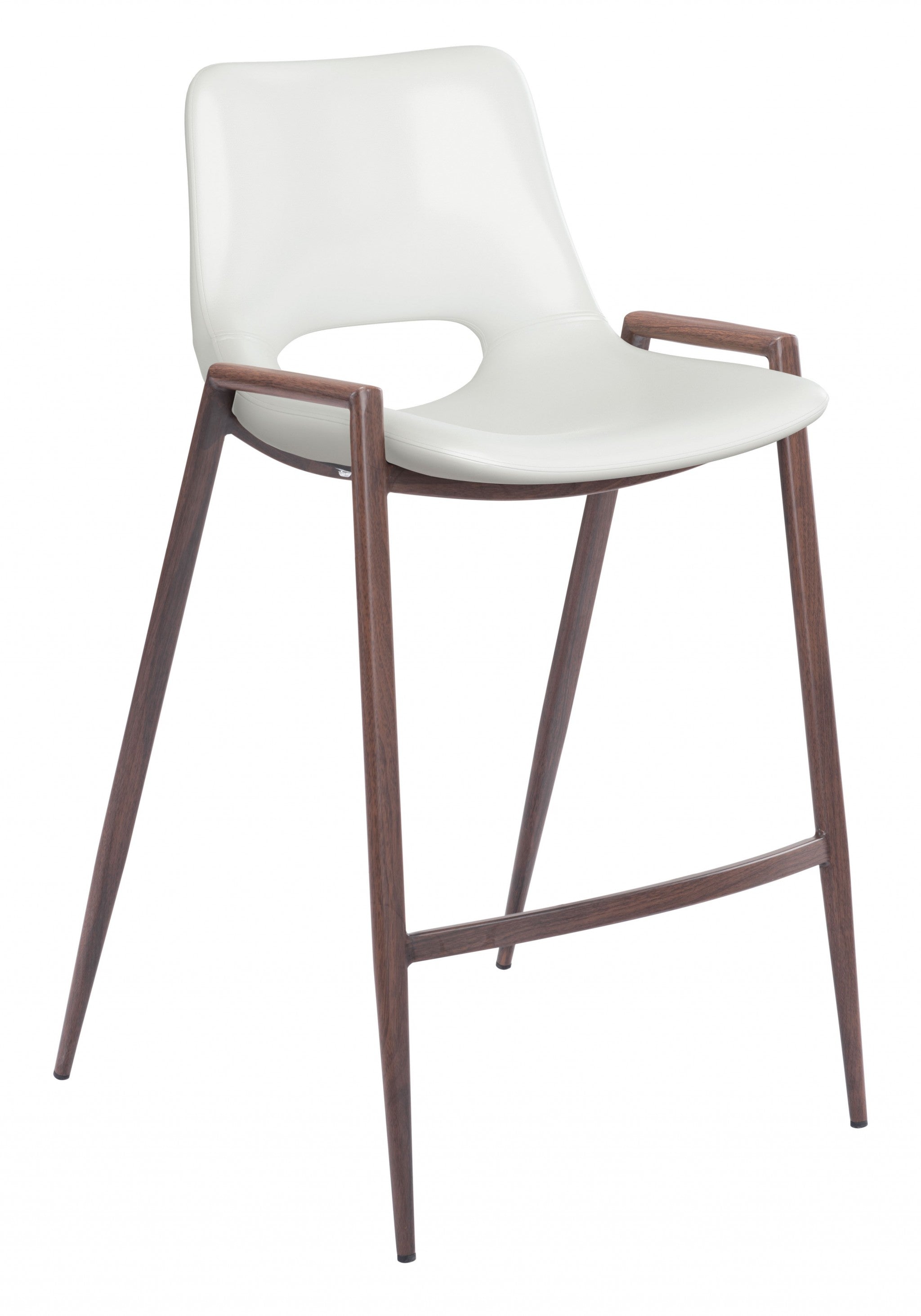 Set Of Two 36" White And Brown Steel Low Back Counter Height Bar Chairs With Footrest