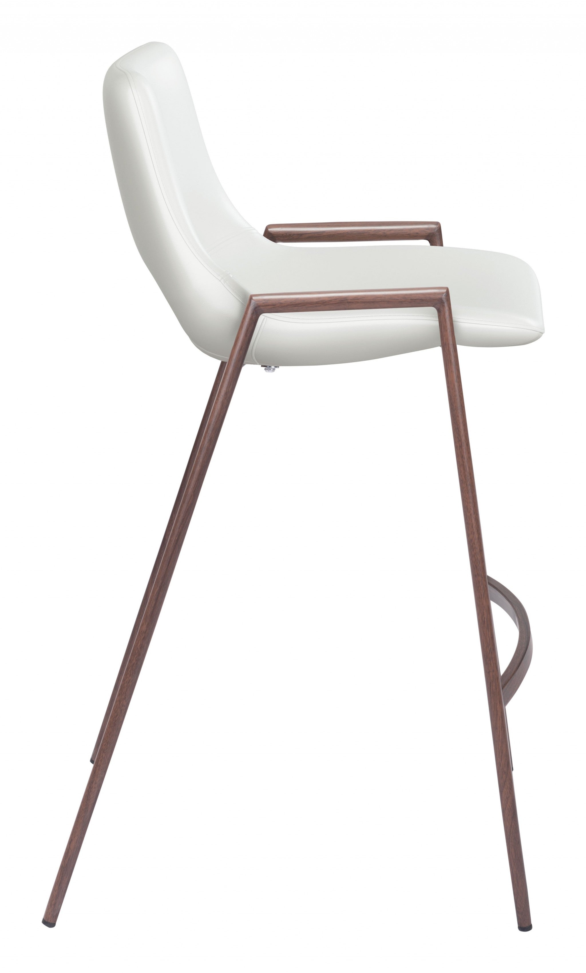 Set Of Two 36" White And Brown Steel Low Back Counter Height Bar Chairs With Footrest