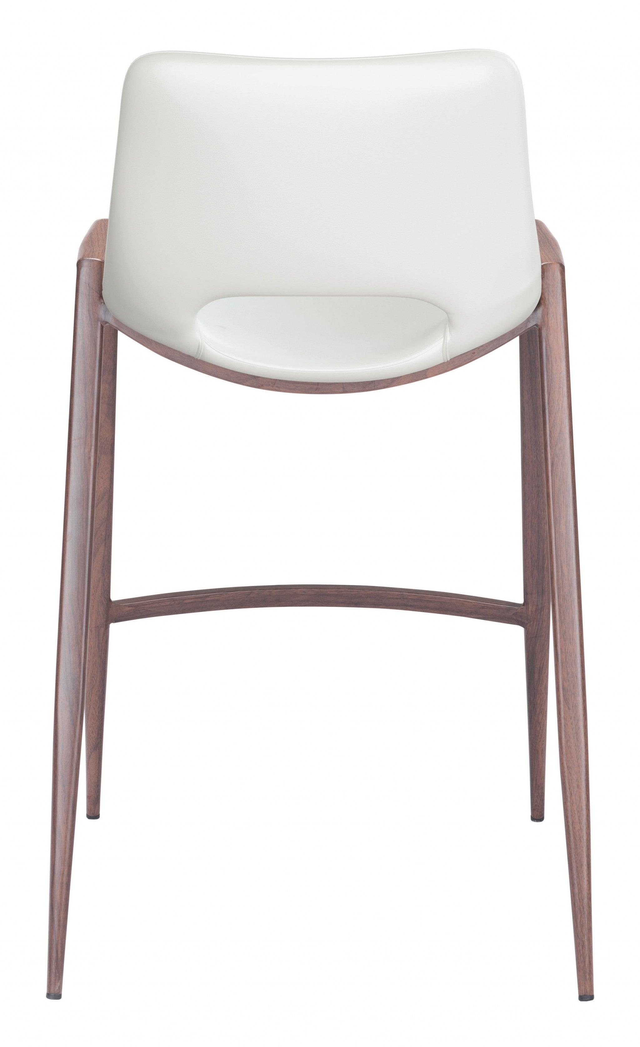 Set Of Two 36" White And Brown Steel Low Back Counter Height Bar Chairs With Footrest