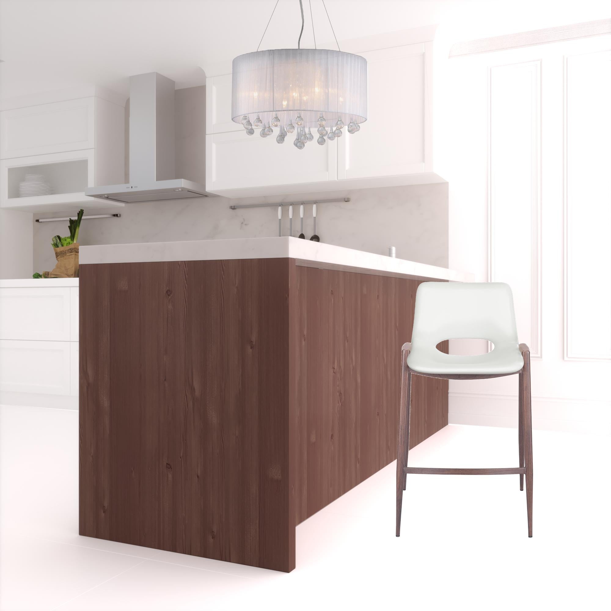 Set Of Two 36" White And Brown Steel Low Back Counter Height Bar Chairs With Footrest