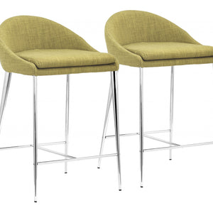 Set Of Two 30" Green and Steel Low Back Counter Height Bar Chairs