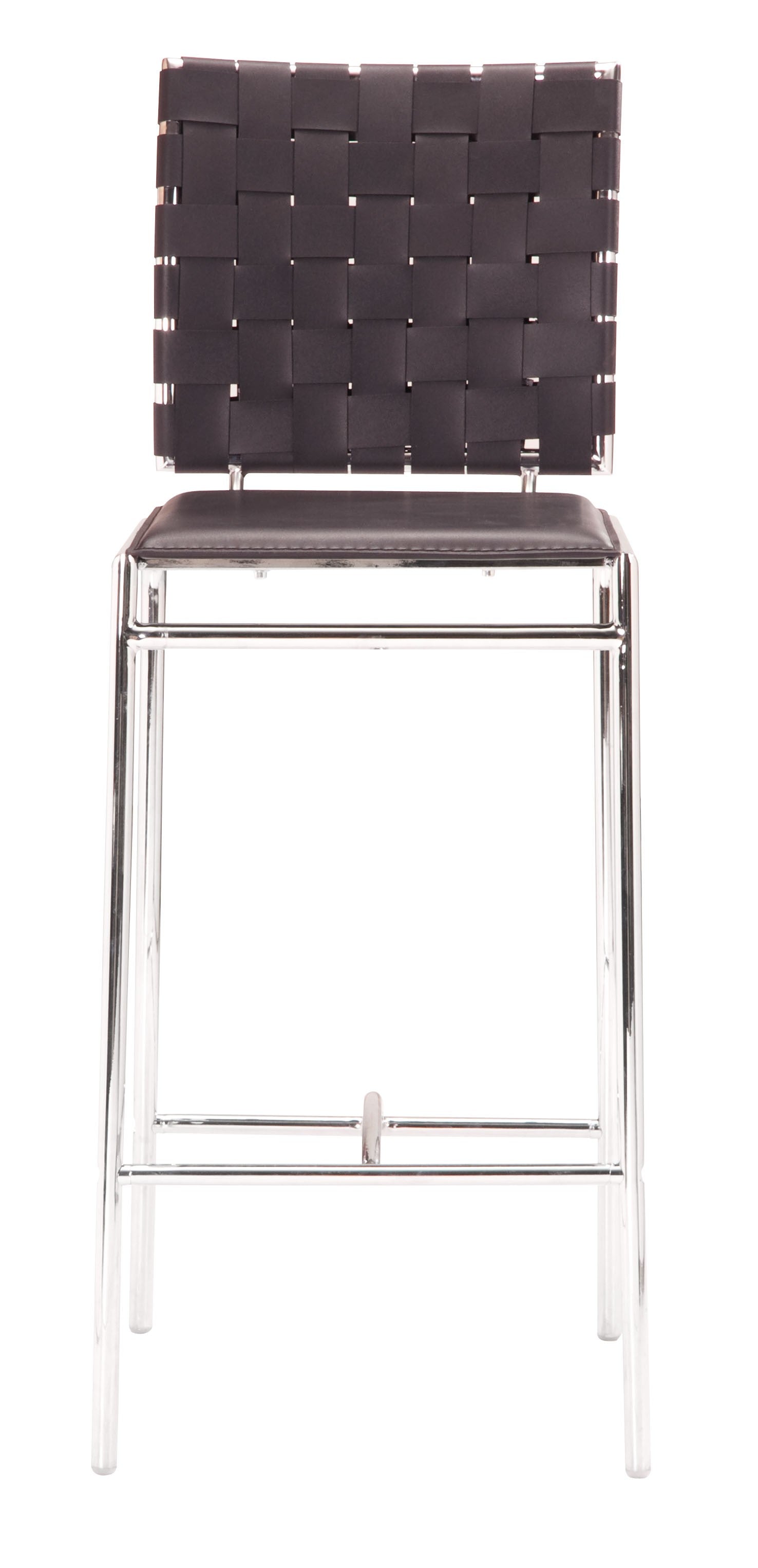 Set Of Two 39" Espresso And Silver Low Back Counter Height Bar Chairs With Footrest