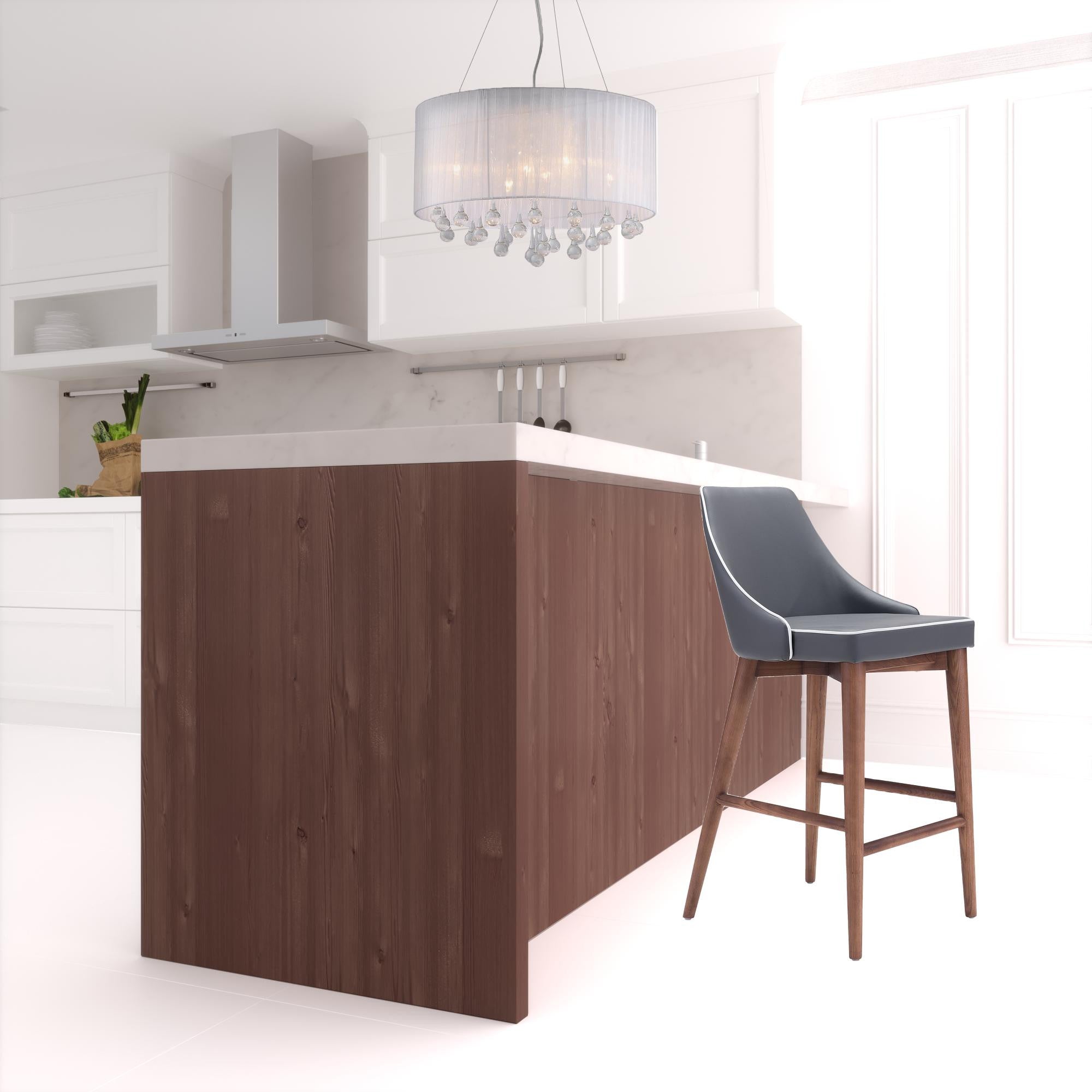 37" Gray And Brown Solid Wood Low Back Counter Height Bar Chair With Footrest