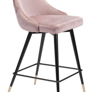 36" Pink Tufted Velvet and Black Counter Height Bar Chair With Footrest