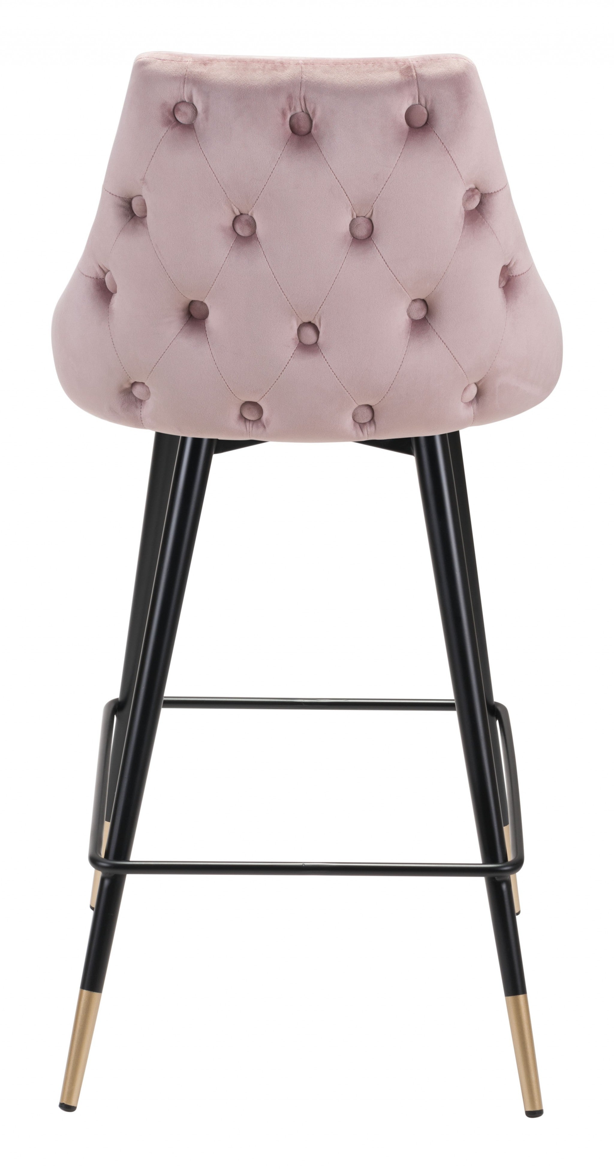 36" Pink Tufted Velvet and Black Counter Height Bar Chair With Footrest