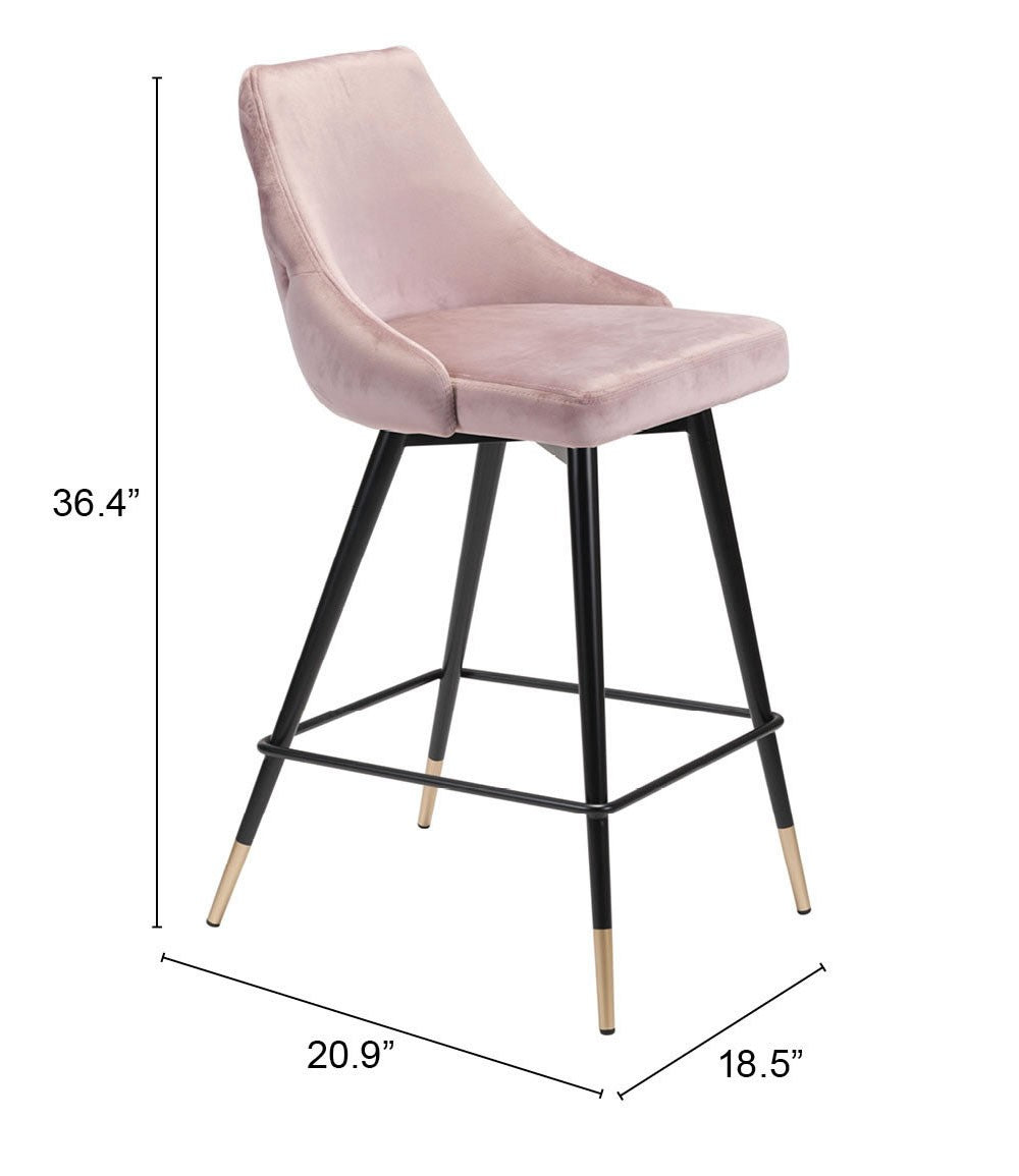 36" Pink Tufted Velvet and Black Counter Height Bar Chair With Footrest