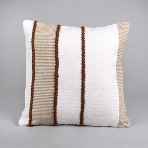18" X 18" White And Brown Textured Striped White and Brown Throw Pillow