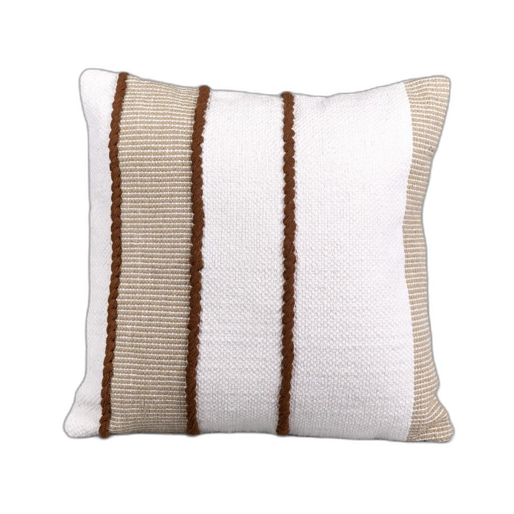 18" X 18" White And Brown Textured Striped White and Brown Throw Pillow