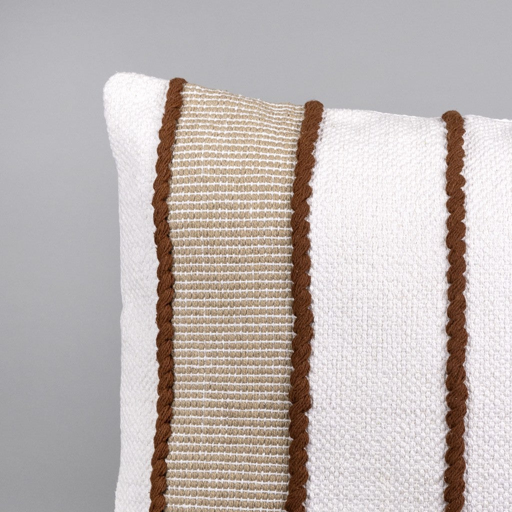 18" X 18" White And Brown Textured Striped White and Brown Throw Pillow