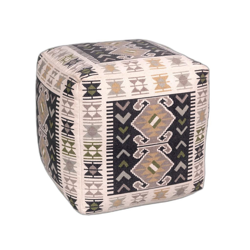 Shades of Brown Tribal Print Woven Pouf Ottoman