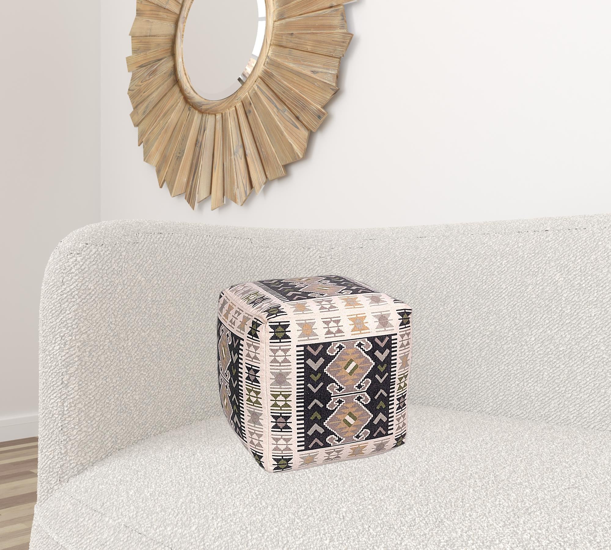 Shades of Brown Tribal Print Woven Pouf Ottoman