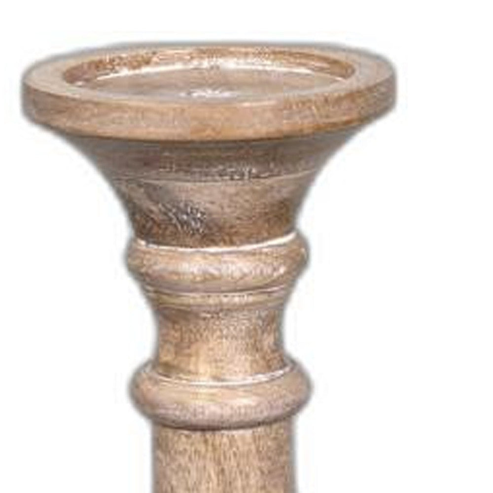 White Wooden Carved Candle Holders Set of Two